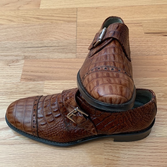 Croco 🐊 Leather Monk Strap Loafers - Picture 12 of 14